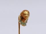 statue of a woman ' s head on a stick on a white background