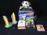 a box with a soccer ball and other items on it