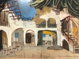 tableau représentant une cour avec un escalier menant à un bâtiment