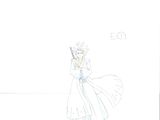 dessin représentant une femme vêtue d'une longue robe blanche et tenant une épée