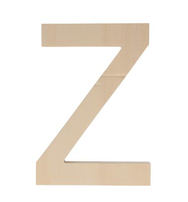 La lettre « z » est en bois et repose sur une surface blanche.
