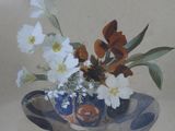a painting of a vase with flowers in it on a table