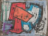 drawing of a painting of a red telephone and a blue phone