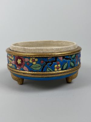 LONGWY. Boîte circulaire en céramique en émaux de Longwy à d…