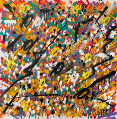 une peinture abstraite recouverte d'une abondance de peinture colorée