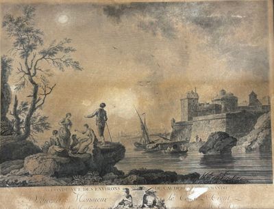 tableau représentant un homme debout sur un bateau au milieu d'un plan d'eau