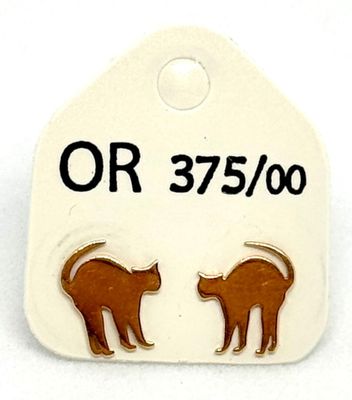 Boucles d'oreilles pour fillette en or jaune 9K 375ml à motif chat, fi - Photo 1