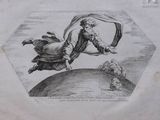 an old book with a drawing of a man riding on a horse