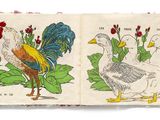deux images de poules et de coqs dans un livre