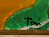 a picture of a painting of a person on a surfboard