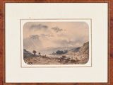 une image représentant un tableau représentant un paysage de montagne avec un ciel nuageux