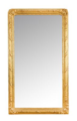 un miroir encadré d'or sur un mur blanc avec un fond blanc