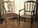 two chairs sitting next to each other on a hard wood floor