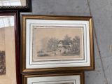 two framed pictures of a house and a picture of a house