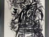 black and white drawing of a woman with flowers in her hair