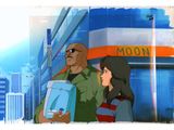 anime scene of a man and a woman standing in front of a building