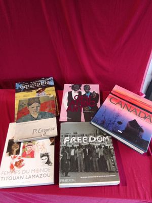 several books are on a red cloth on a red couch