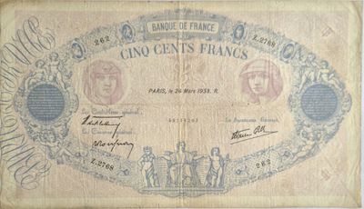 500 francs bleu et rose 24/3/1938 TB+