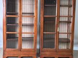 pair of antique oak bookcases with glass doors