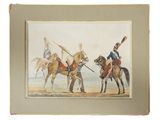 tableau représentant trois hommes à cheval, avec des drapeaux sur le dos