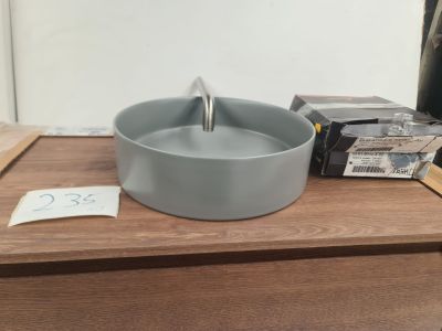 Lavabo à poser rond en céramique coloris gris mat, avec robi…