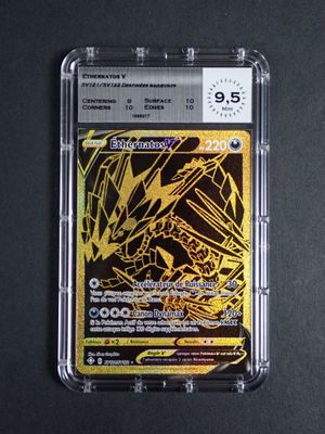 a close up of a card in a plastic case on a table
