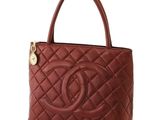 chanel red quilted leather tote bag