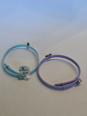 deux bracelets ornés de breloques, posés sur une table