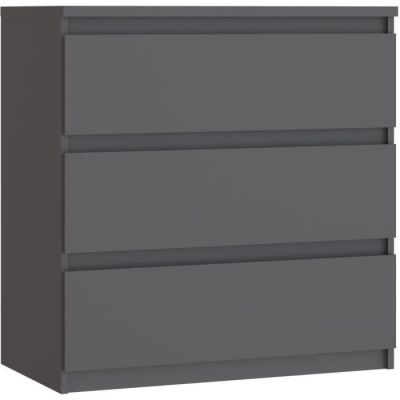 a gray chest of drawers with three drawers on each side
