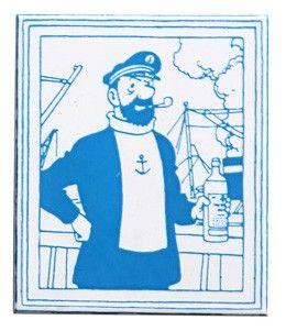 a blue and white picture of a man in a sailor ' s outfit