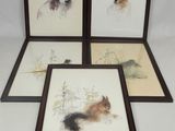 quatre photos encadrées représentant des chiens et des chats, dans un cadre en bois