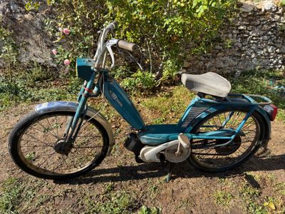 un scooter garé dans l'herbe
