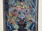 une peinture représentant un vase de fleurs sur une table