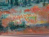a painting of a painting of a landscape with trees in the background