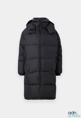 a black coat with a hood and zippers on it
