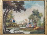 une image représentant un tableau où l'on voit un groupe de personnes assises au bord d'une rivière