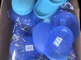 a box full of blue plastic items that are in it