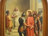 an image of a painting of a man standing in front of a group of people
