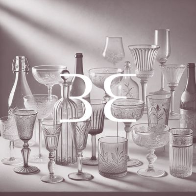 de nombreux verres et vases posés sur une table