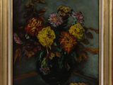 a painting of flowers in a vase on a table