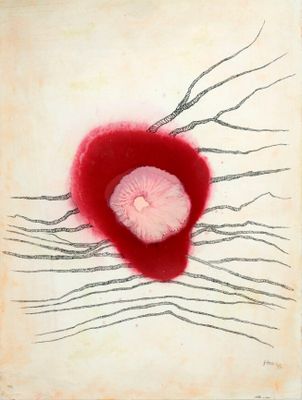 an image of a painting of a red flower on a piece of paper