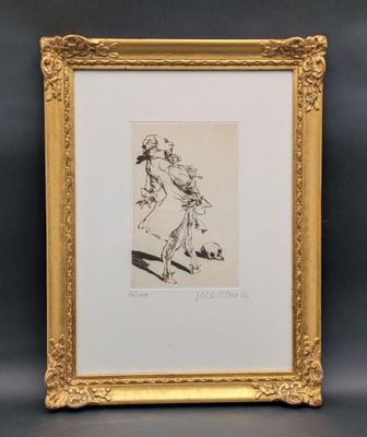 une image représentant un dessin d'une femme et d'un chien
