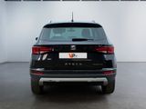 the rear end of a black car parked in a garage