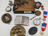 an image of a collection of antique pocket watches and other items