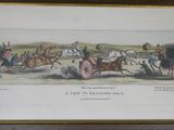 painting of a horse drawn carriage with a group of people on it
