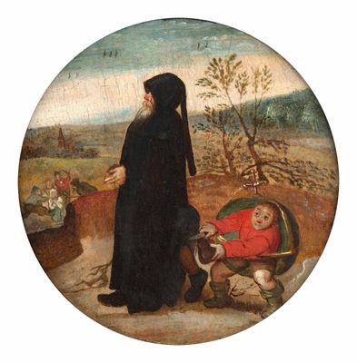 une image représentant un tableau où figurent un homme vêtu d'une robe noire et une femme en robe rouge