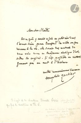 Théophile GAUTIER (1811-1872). L.A.S., à un « cher Maître » …
