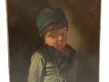 tableau représentant un jeune garçon portant un chapeau et un gilet verts