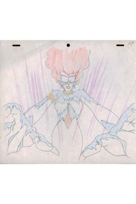 an image of a drawing of a woman in a white dress with pink hair
