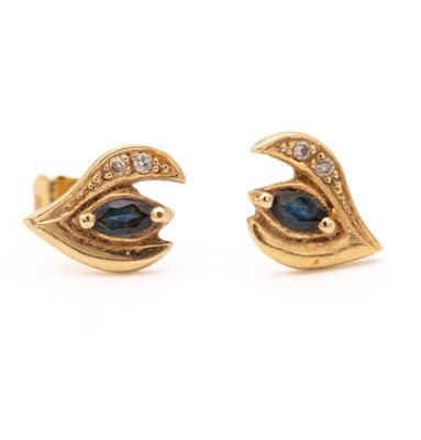 an image of a pair of gold earrings with blue stones